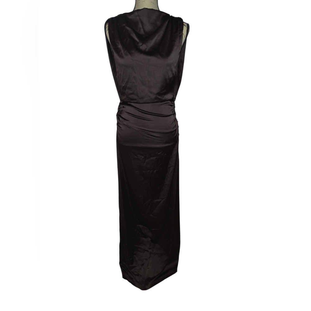 Zara Backless Satin Maxi Dress in Chocolate Brown